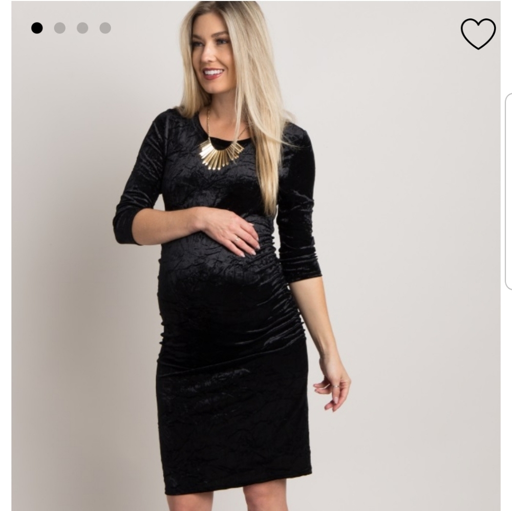 Black velvet fitted maternity dress